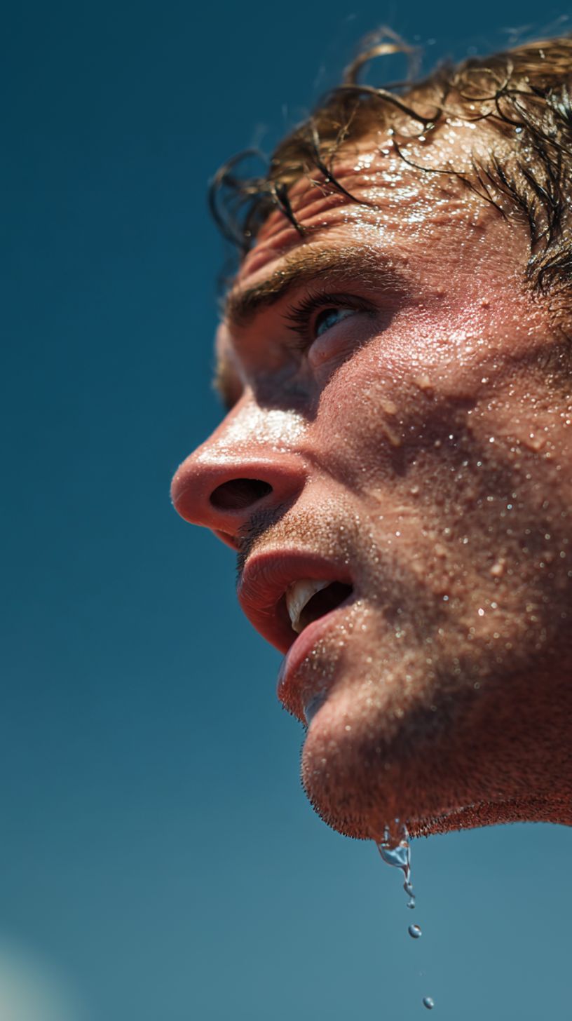 Close-up of a man's face in bright sunlight
