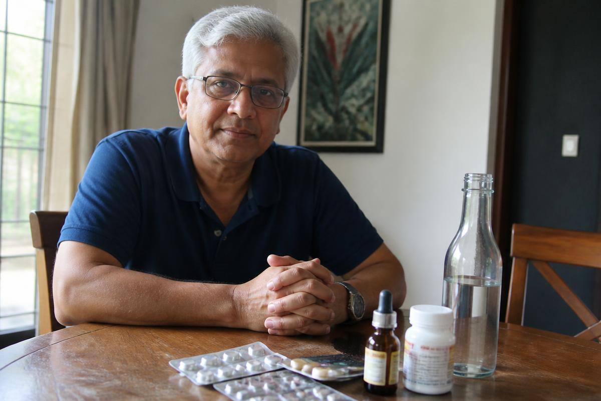 Man at his kitchen table reviewing his online treatment options